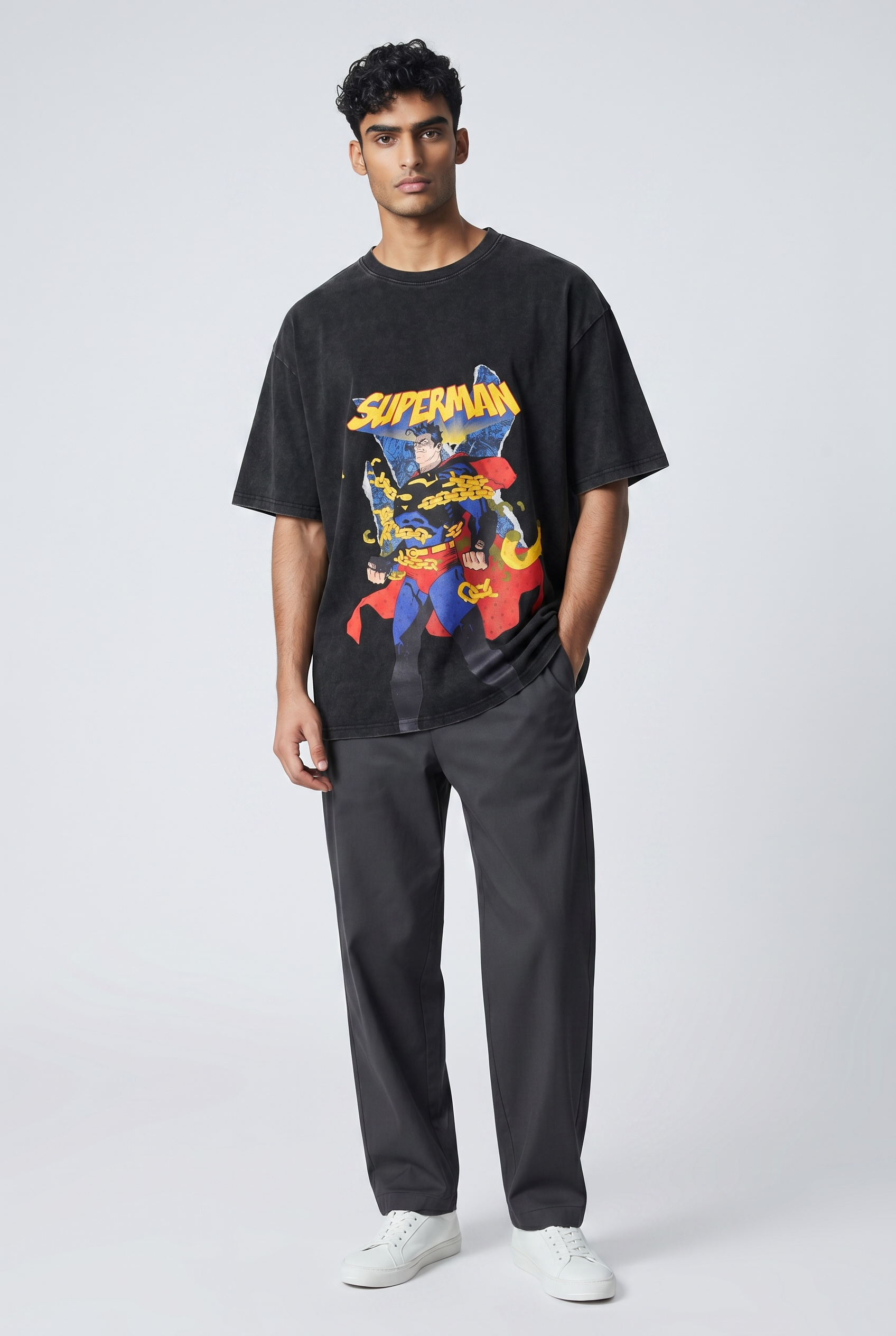 SUPERMAN X Bartus Men's Casual Print Round Neck Short Sleeve T-Shirt, Summer Cartoon Graphic Tee Oversized T Shirt Men Graphic Tee