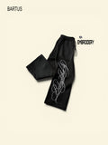 Bartus Men's Street Style INS Side Embroidered Pants, Suitable For Outdoor Music Festivals, Nightclubs, Boyfriend/Husband Gifts, Anniversary Gifts, Black Casual Sweatpants