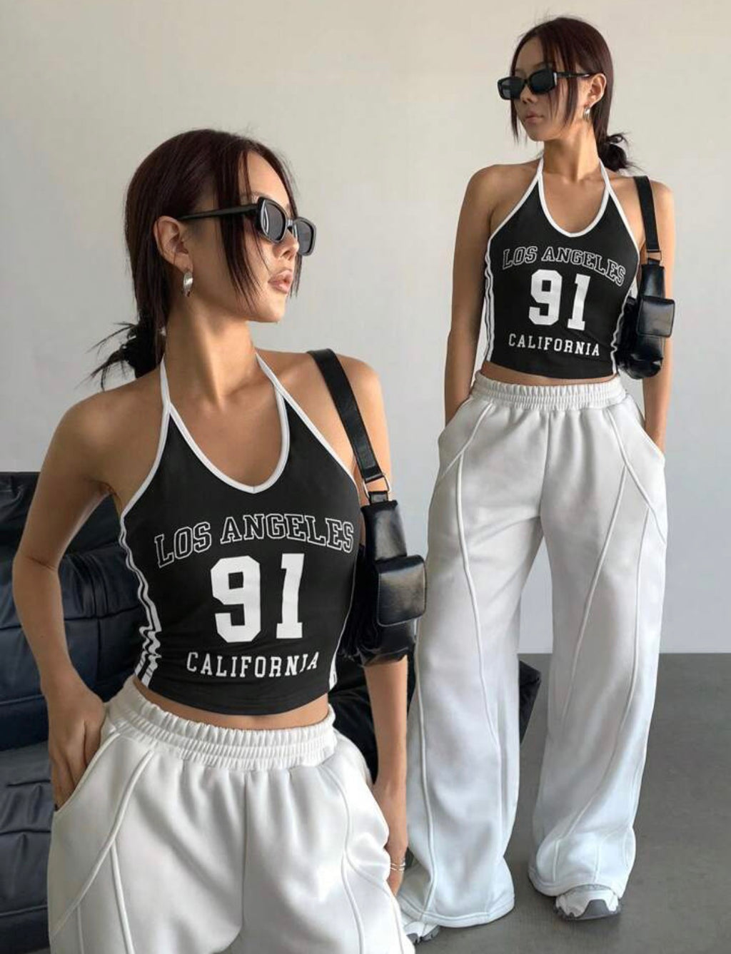 Bartus Women's Streetwear Casual Fashion Colorblock Los Angeles Graphic 91 Number Spaghetti Strap Tank Top