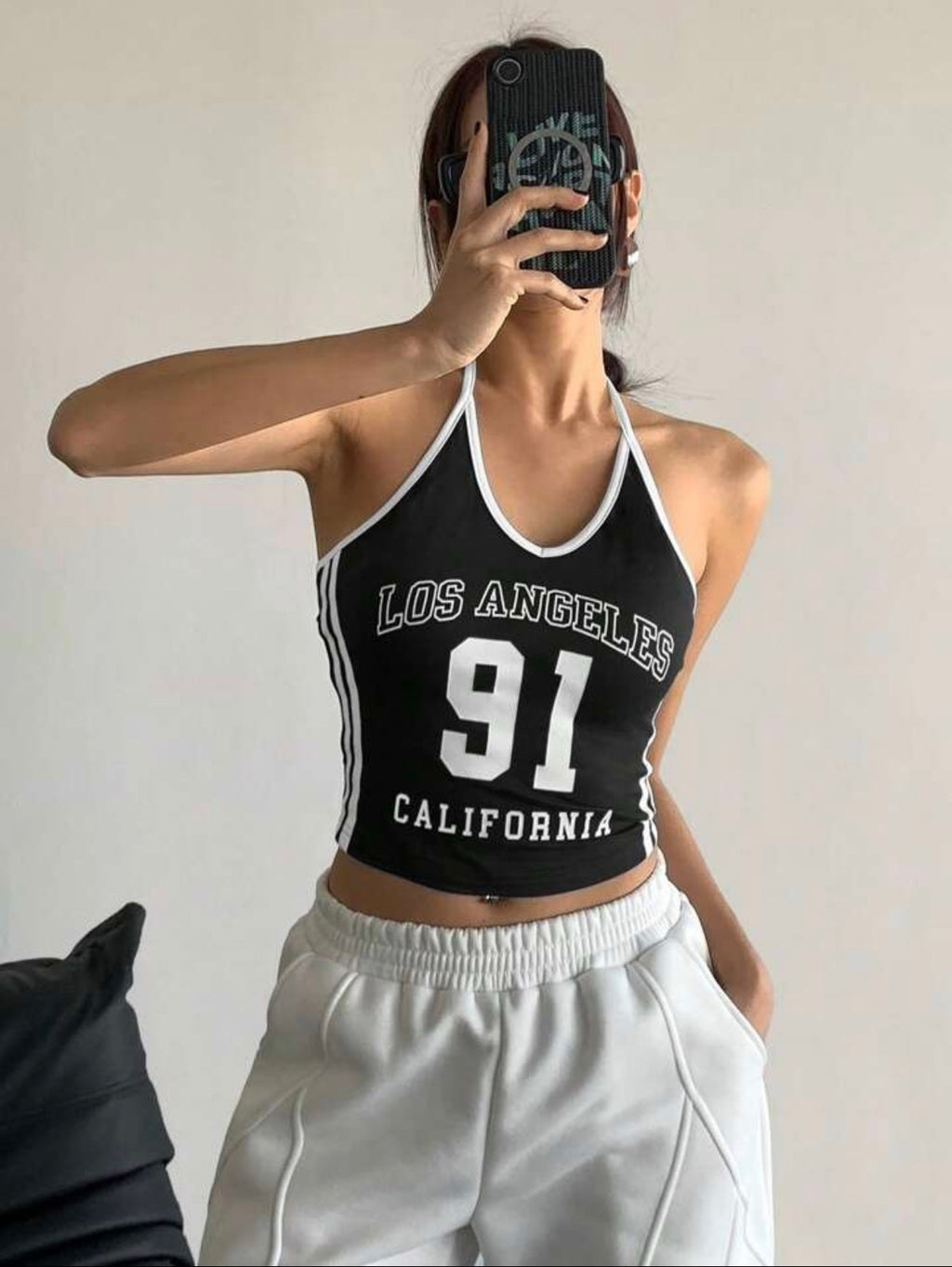 Bartus Women's Streetwear Casual Fashion Colorblock Los Angeles Graphic 91 Number Spaghetti Strap Tank Top