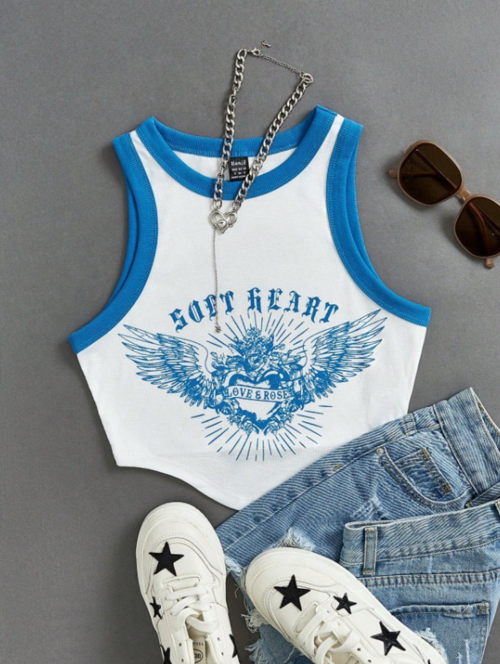 Bartus Angel Wings And Letter Printed Tank Top
