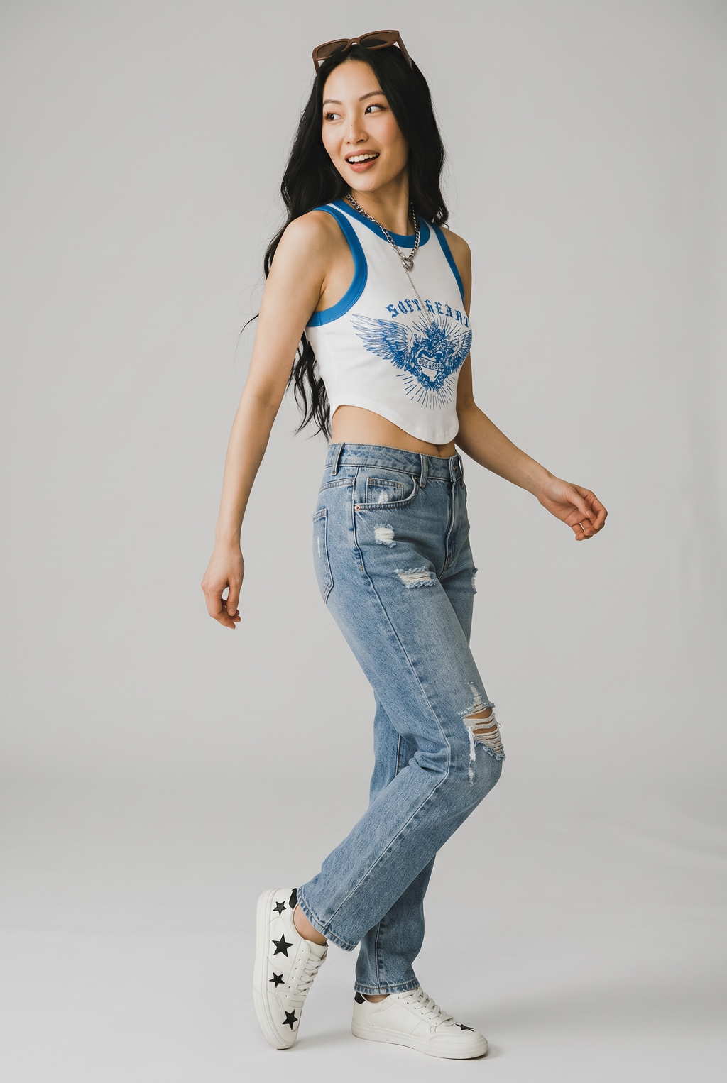 Bartus Angel Wings And Letter Printed Tank Top
