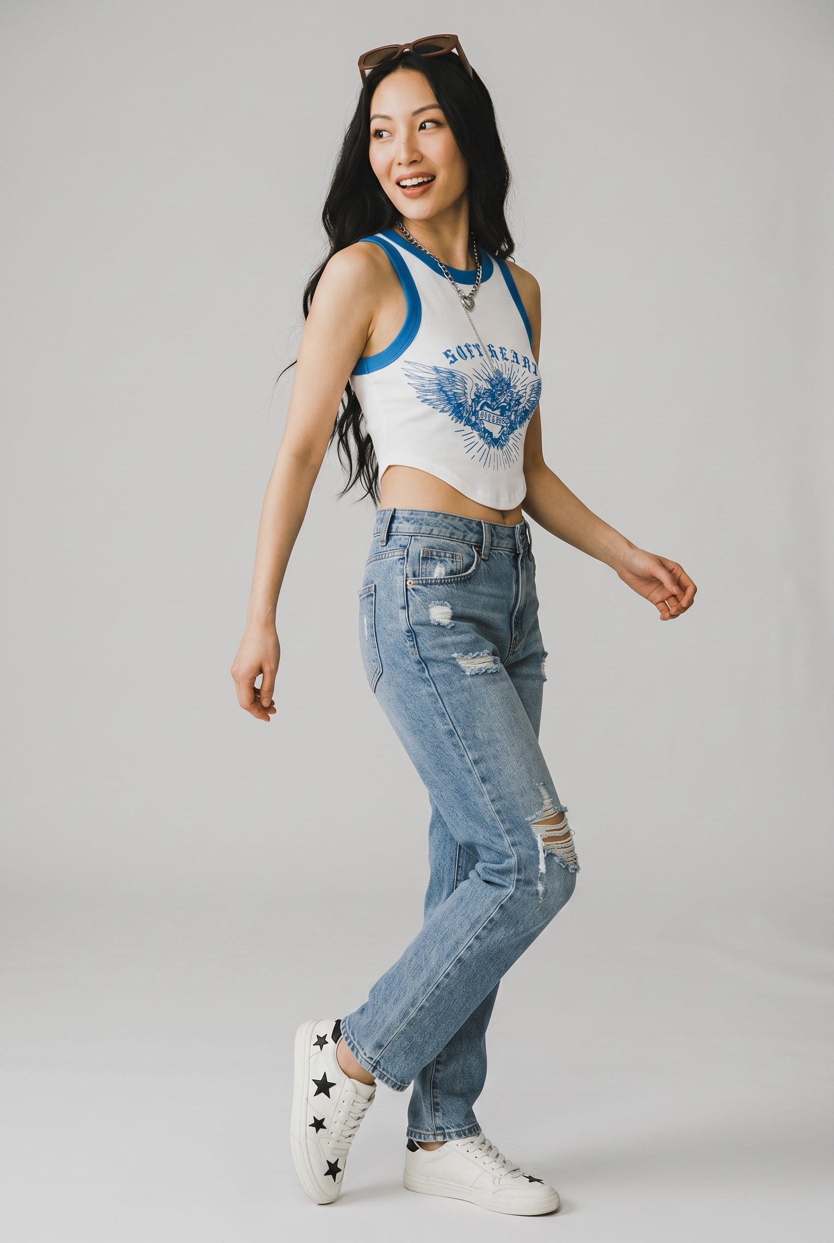 Bartus Angel Wings And Letter Printed Tank Top