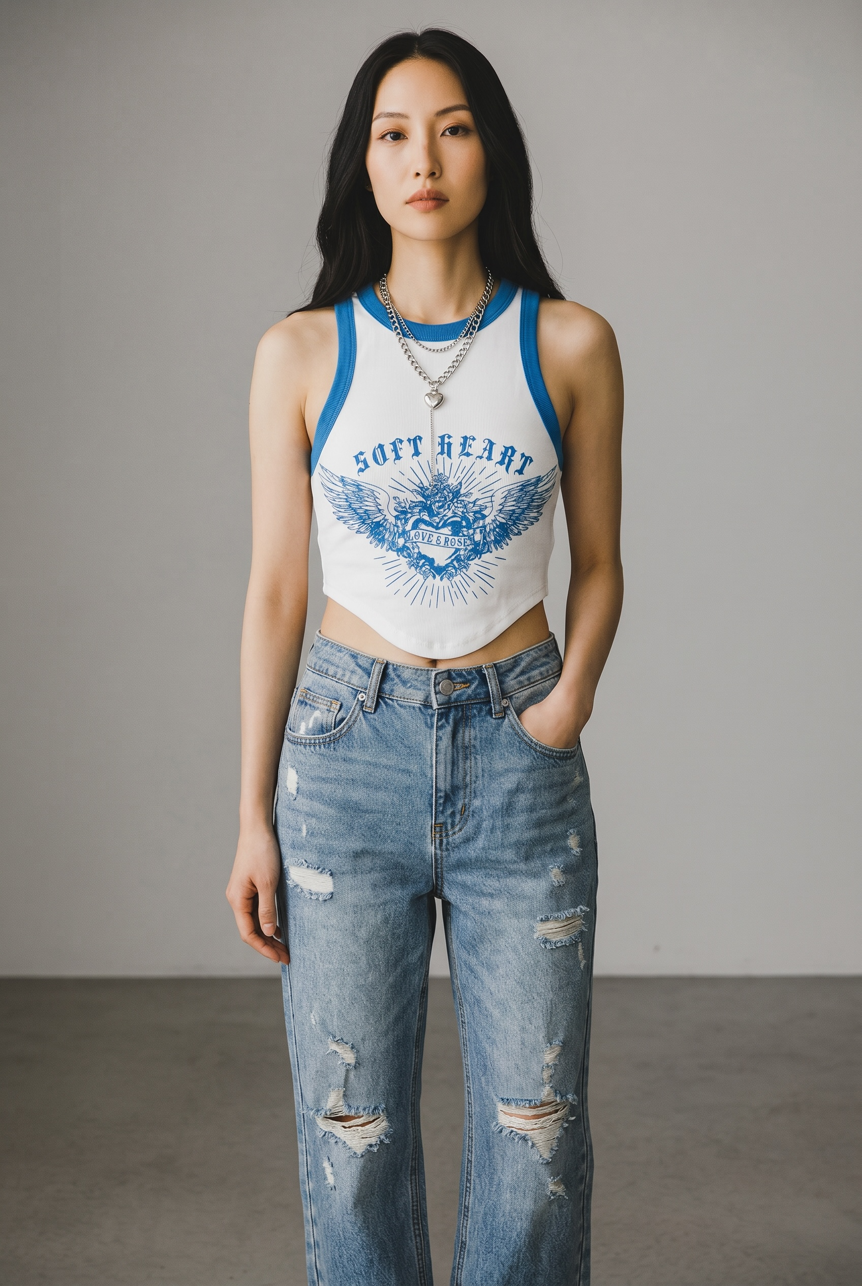 Bartus Angel Wings And Letter Printed Tank Top