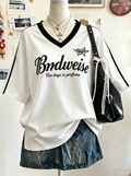Bartus Letter & Number Print V-Neck T-Shirt,-White