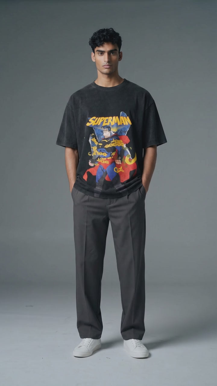 SUPERMAN X Bartus Men's Casual Print Round Neck Short Sleeve T-Shirt, Summer Cartoon Graphic Tee Oversized T Shirt Men Graphic Tee