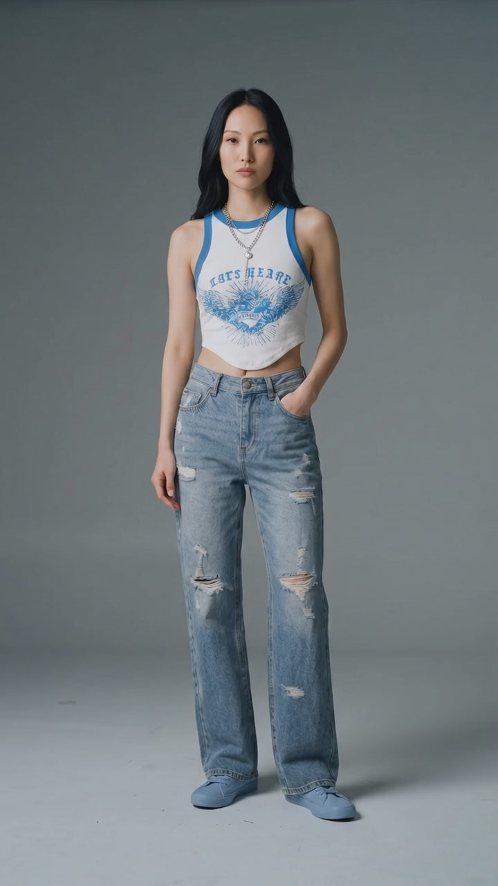 Bartus Angel Wings And Letter Printed Tank Top