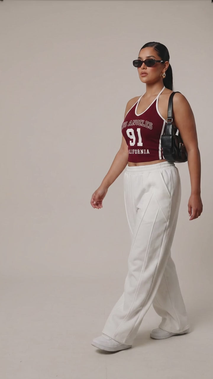 Bartus Women's Streetwear Marron Casual Fashion Colorblock Los Angeles Graphic 91 Number Spaghetti Strap Tank Top