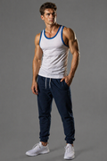Men’s White Athletic Tank Top with Blue Trim